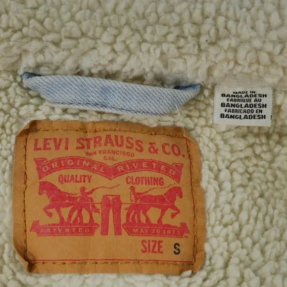 Levi’s Sherpa Fleece Lined Denim Trucker Jacket Light Blue Mens Small